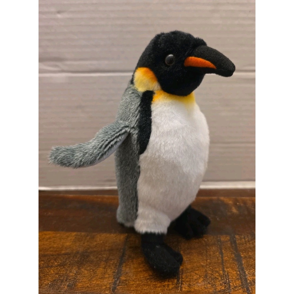 Antics Emperor King Penguin Plush Realistic Bird Stuffed Animal Yellow Black 8"